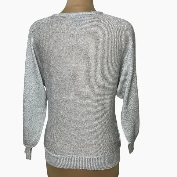 Joyce Sportswear Sweater Size Small Silver Metallic Lightweight Knit Sparkle Vtg - Picture 2 of 5